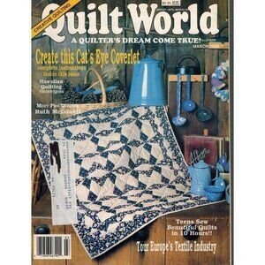 QUILT WORLD MAGAZINE, MARCH 1988 Cats Eye, Hawaiian, Single_Issue_Magazine